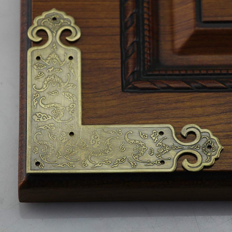 Tiazza 4Pcs Antique Embossing Brass Decorative Corner Protectors Braces Classical Furniture Tables and Chairs Cabinet Corner Guard Edge Cover - Image 4